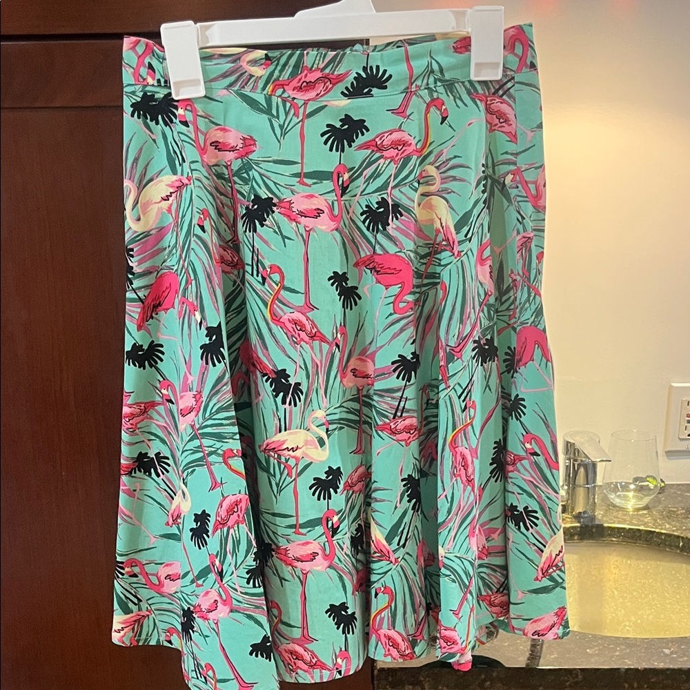 Flamingo Print Skirt - Pink and Green
